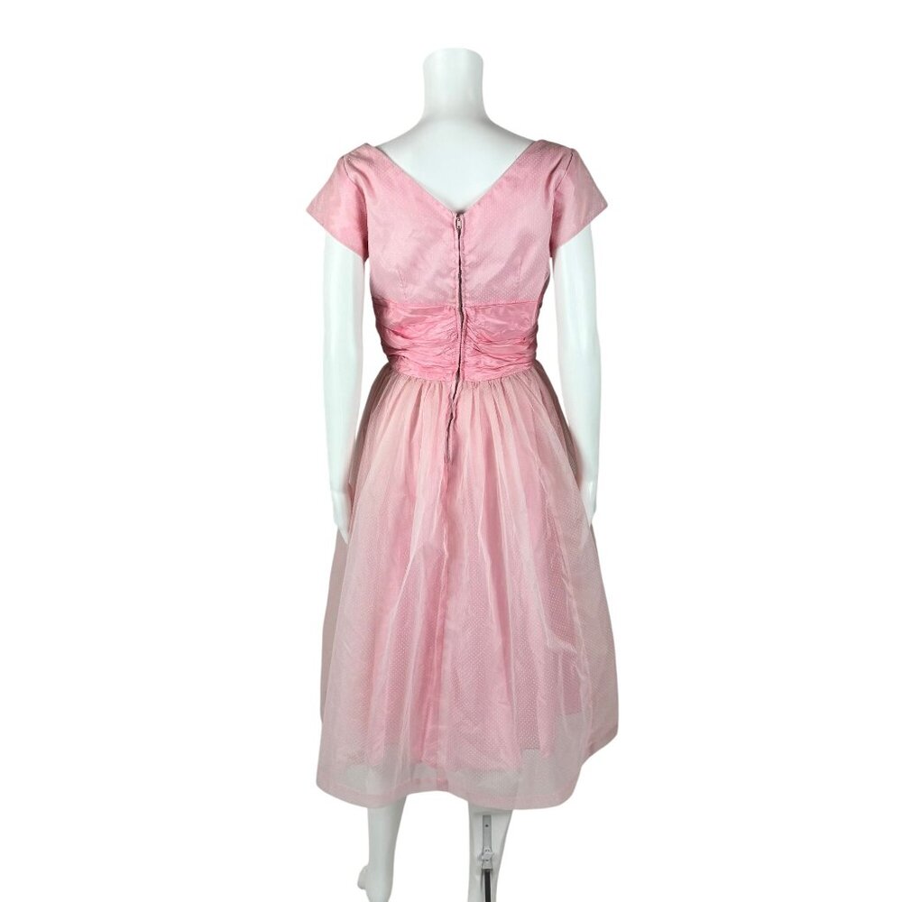 Vintage 50s Prom Dress Women's XS Pink Dotted Swiss Full Skirt Formal Fit Flare - Picture 9 of 15